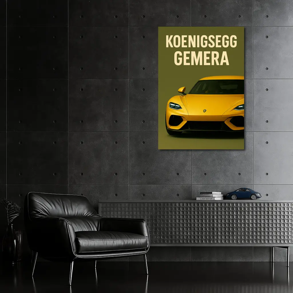 Koenigsegg Gemera Yellow Supercar Front View – Wall Art