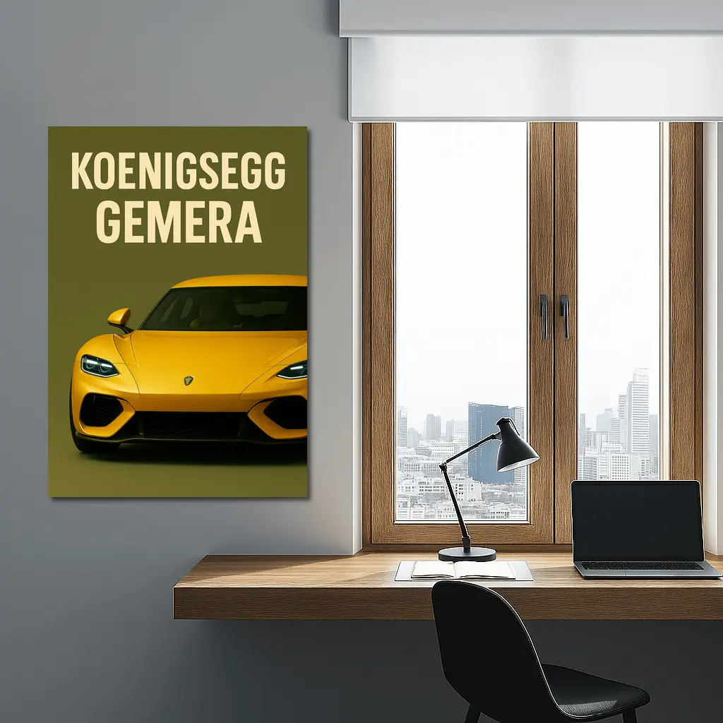 Koenigsegg Gemera Yellow Supercar Front View – Wall Art