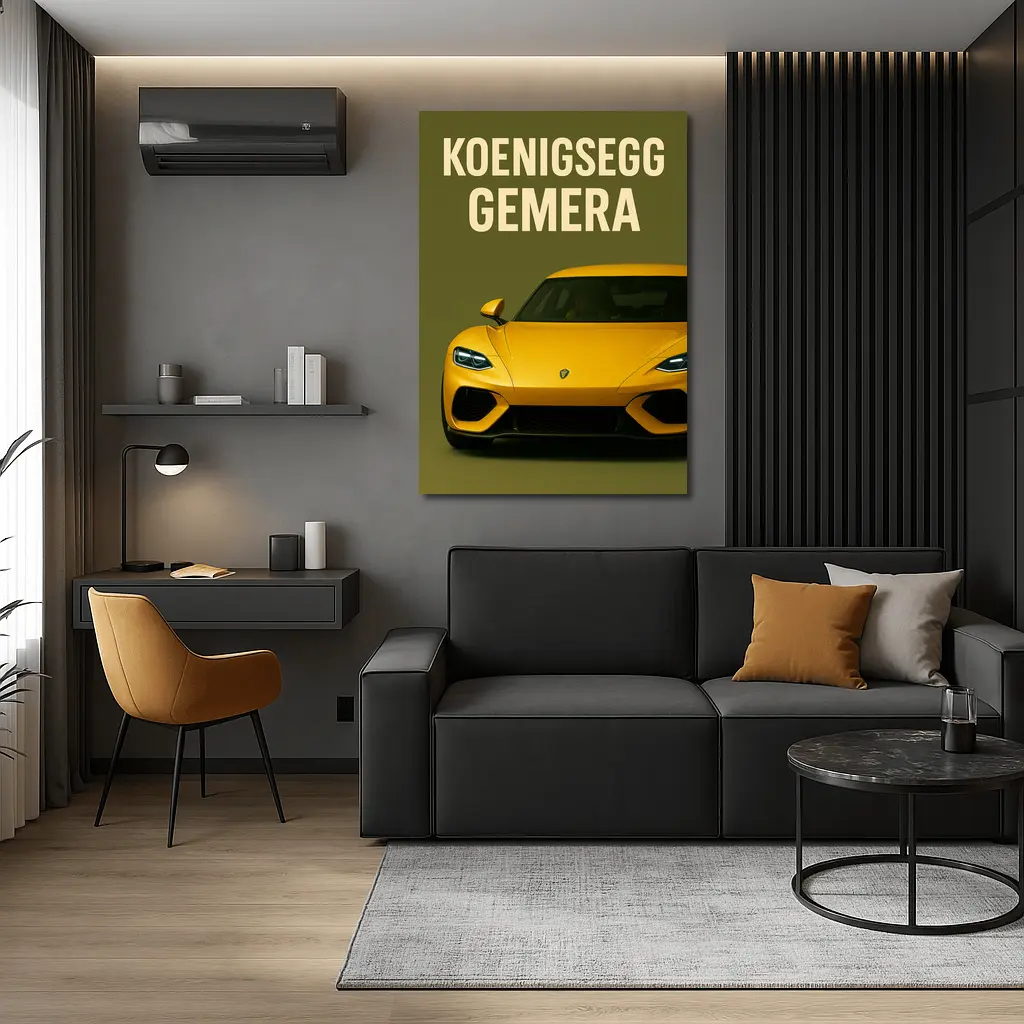 Koenigsegg Gemera Yellow Supercar Front View – Wall Art