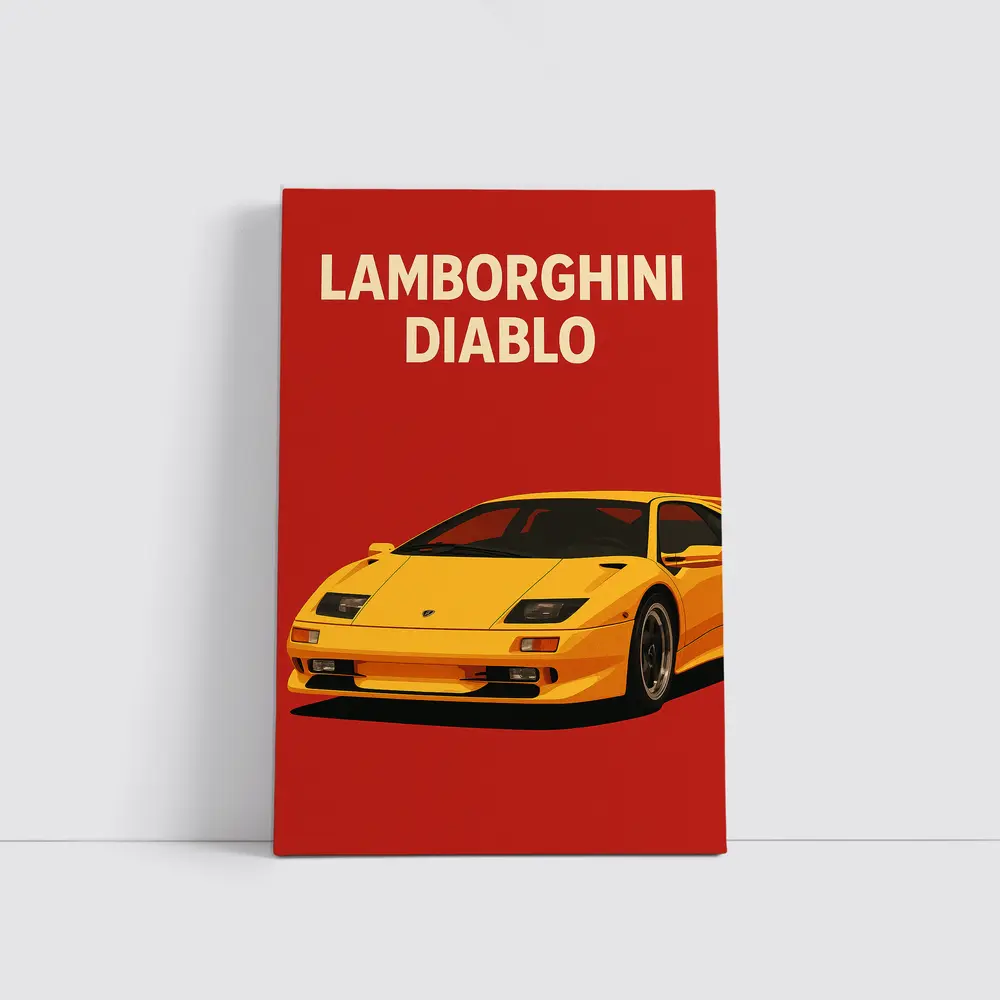 Lamborghini Diablo Yellow On Red Background – Wall Art