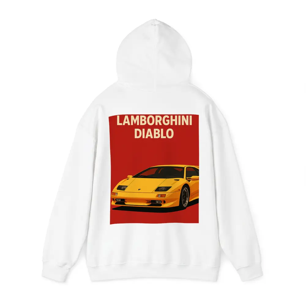 Lamborghini Diablo Yellow On Red Background – Hoodies