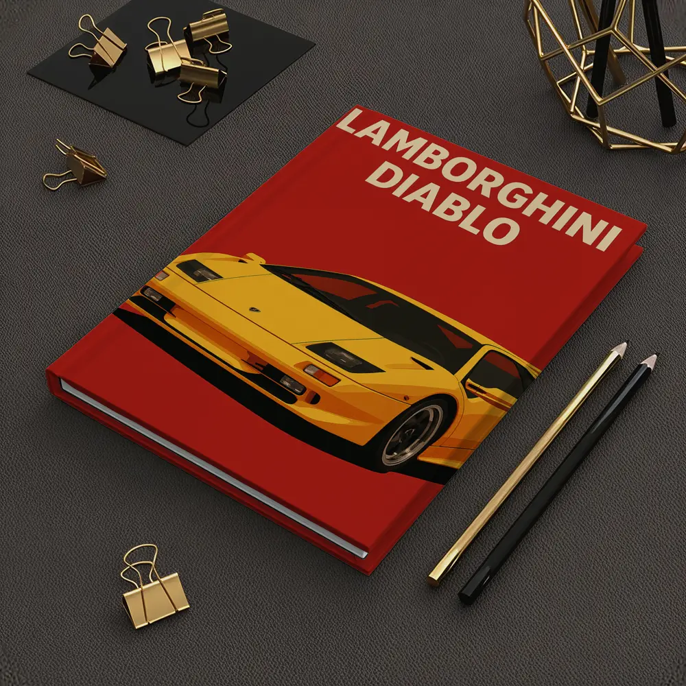 Lamborghini Diablo Yellow On Red Background – Notebooks