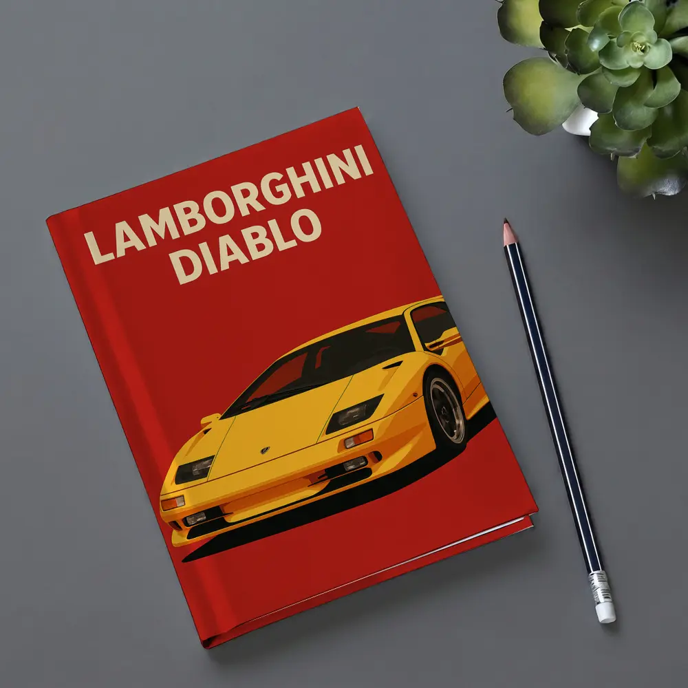 Lamborghini Diablo Yellow On Red Background – Notebooks