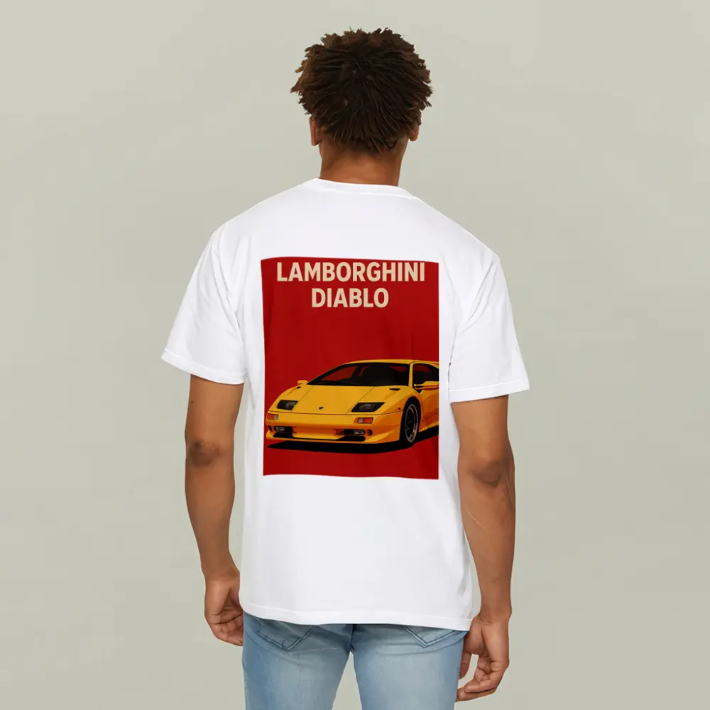 Lamborghini Diablo Yellow On Red Background – T-Shirts