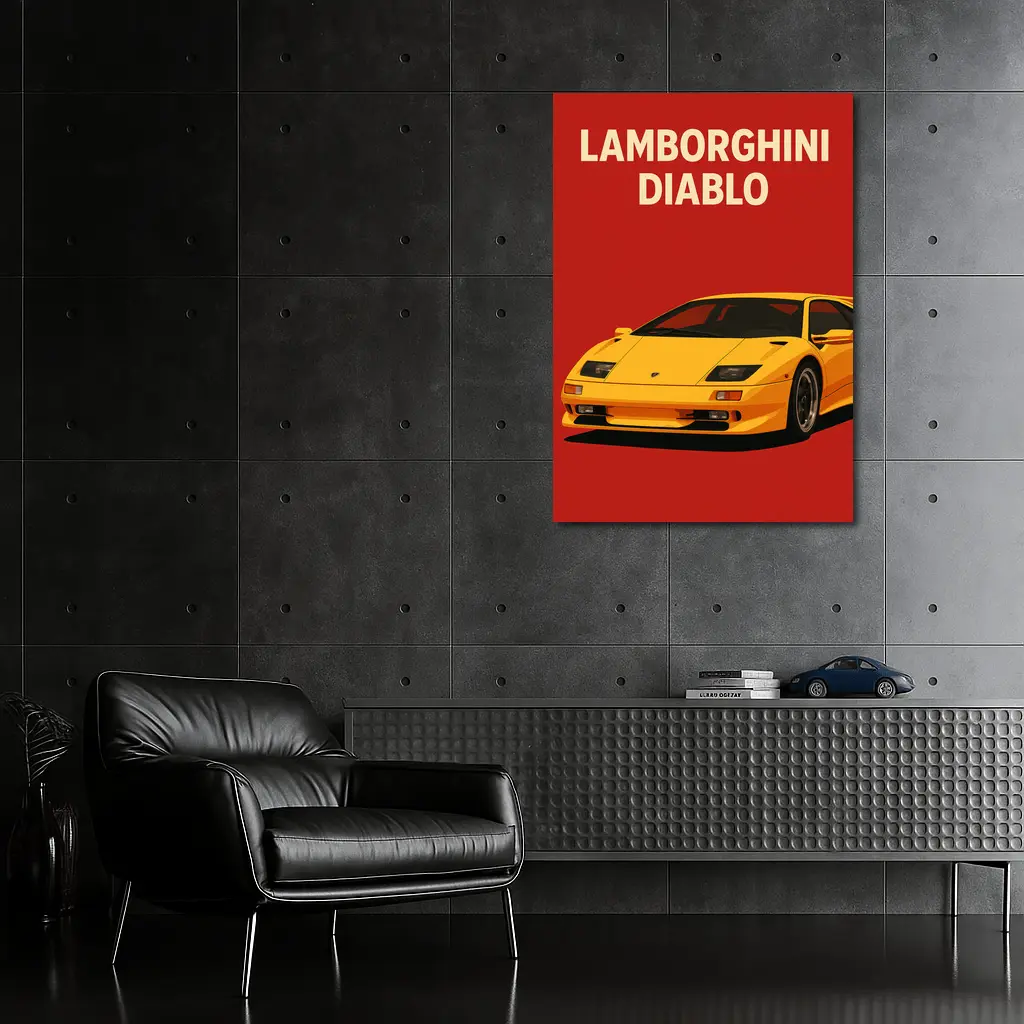Lamborghini Diablo Yellow On Red Background – Wall Art