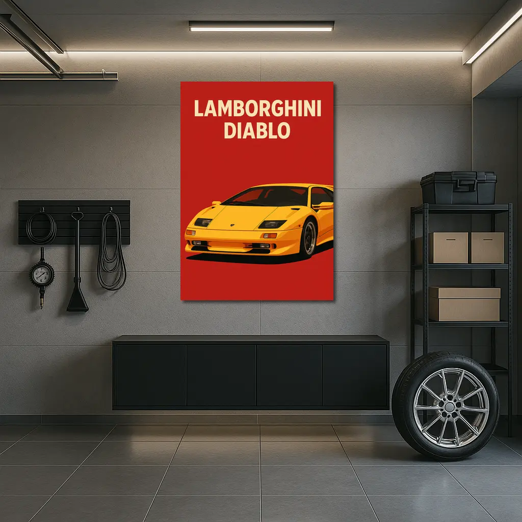 Lamborghini Diablo Yellow On Red Background – Wall Art