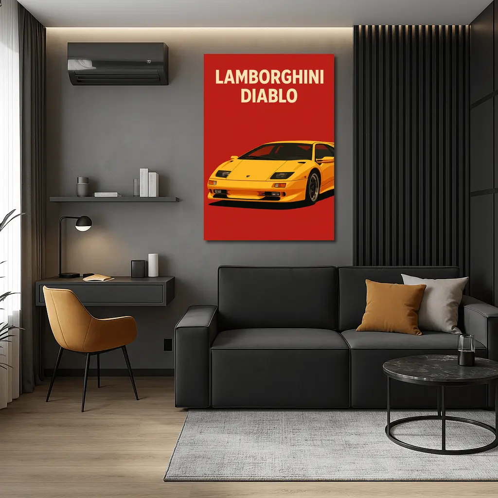Lamborghini Diablo Yellow On Red Background – Wall Art