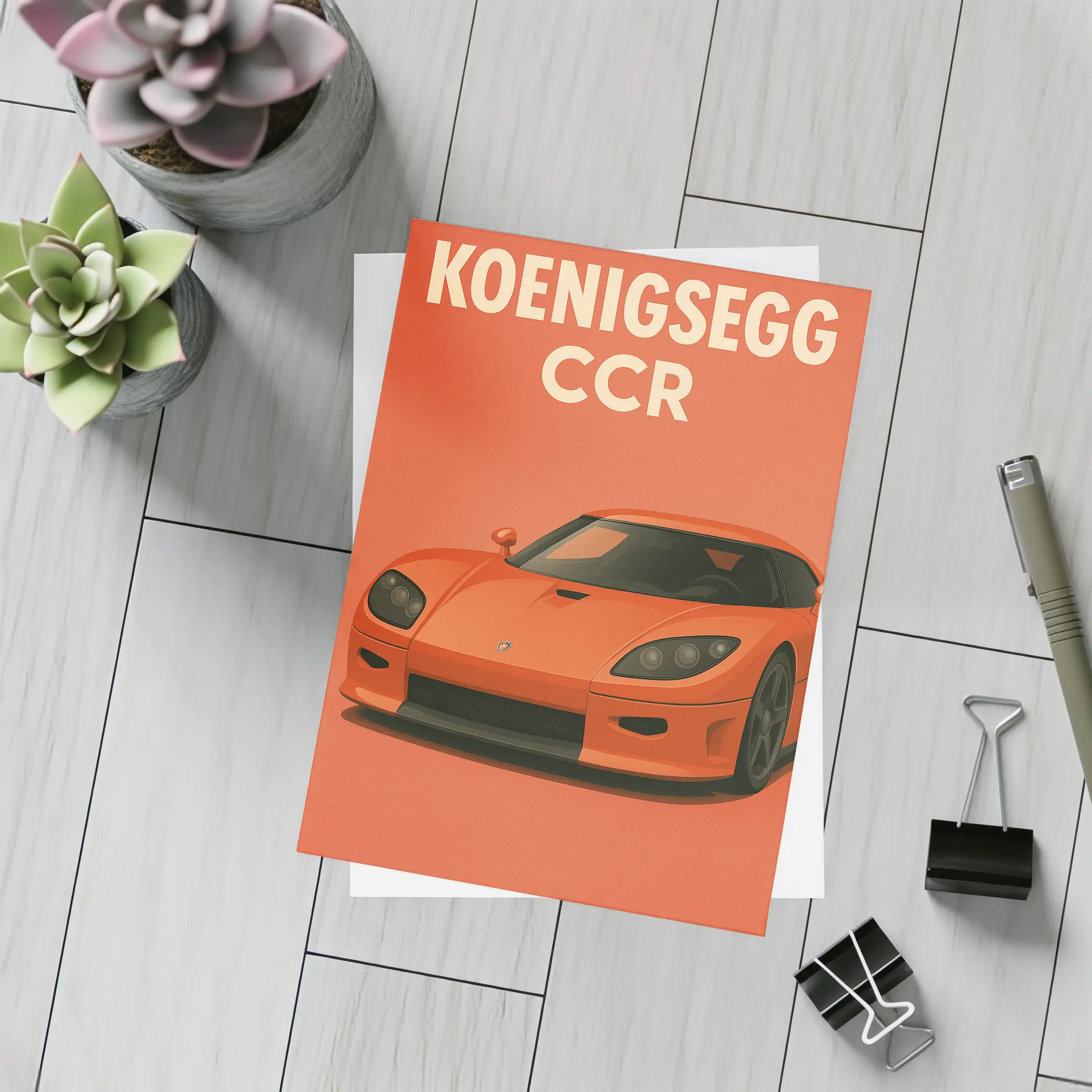 Koenigsegg CCR Supercar Orange Minimal Art – Postcards