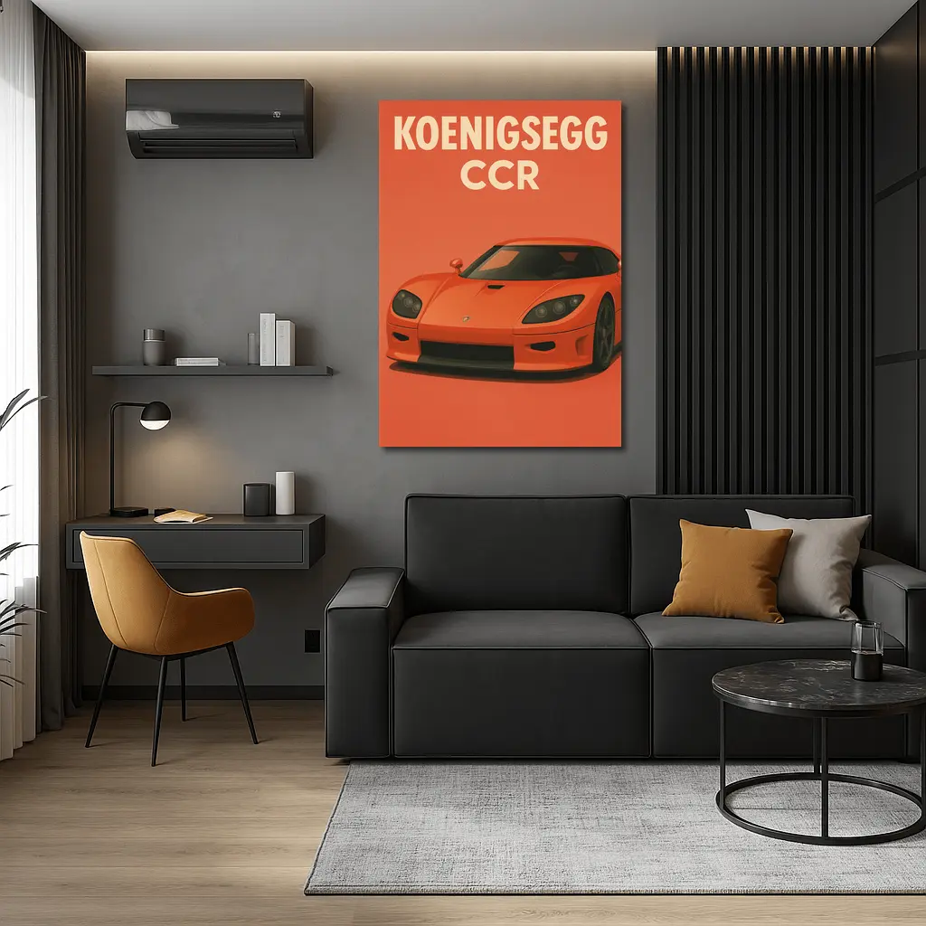 Koenigsegg CCR Supercar Orange Minimal Art – Wall Art