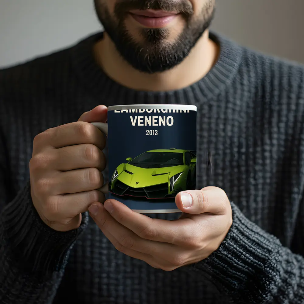 Lamborghini Veneno Green Supercar Dark Background – Mugs