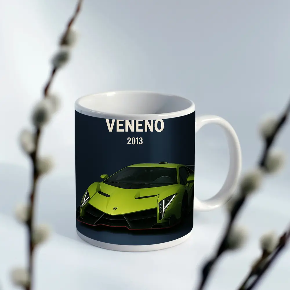 Lamborghini Veneno Green Supercar Dark Background – Mugs
