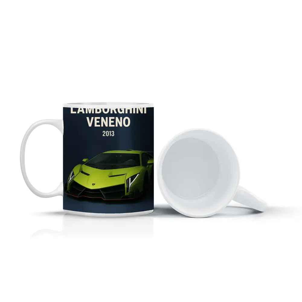 Lamborghini Veneno Green Supercar Dark Background – Mugs