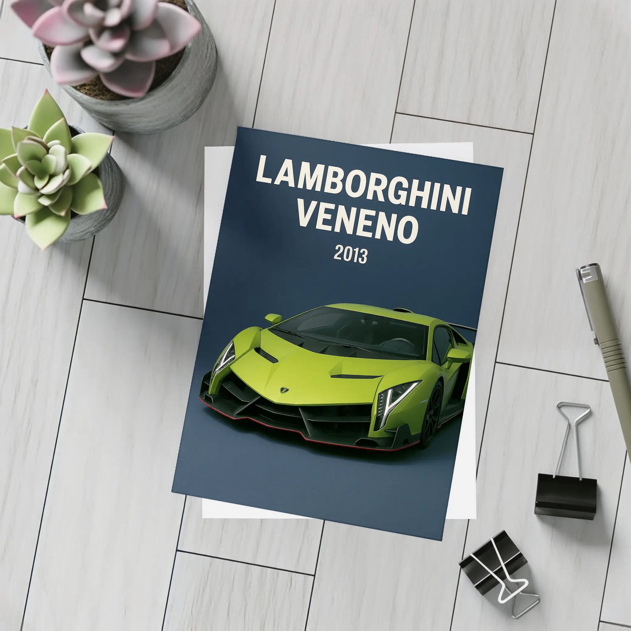 Lamborghini Veneno Green Supercar Dark Background – Postcards