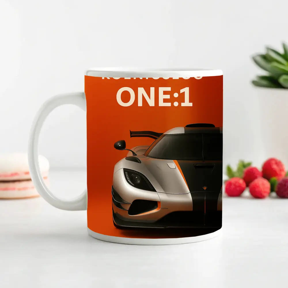 Koenigsegg One One Orange Background Supercar – Mugs