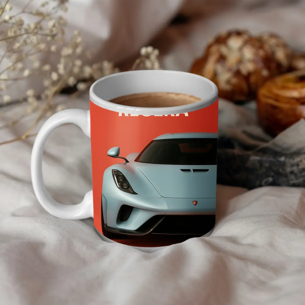 Koenigsegg Regera Bold Red Background Art – Mugs