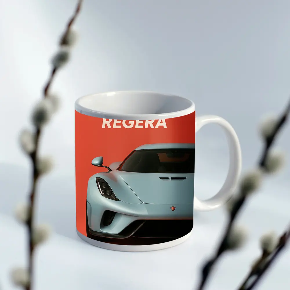 Koenigsegg Regera Bold Red Background Art – Mugs
