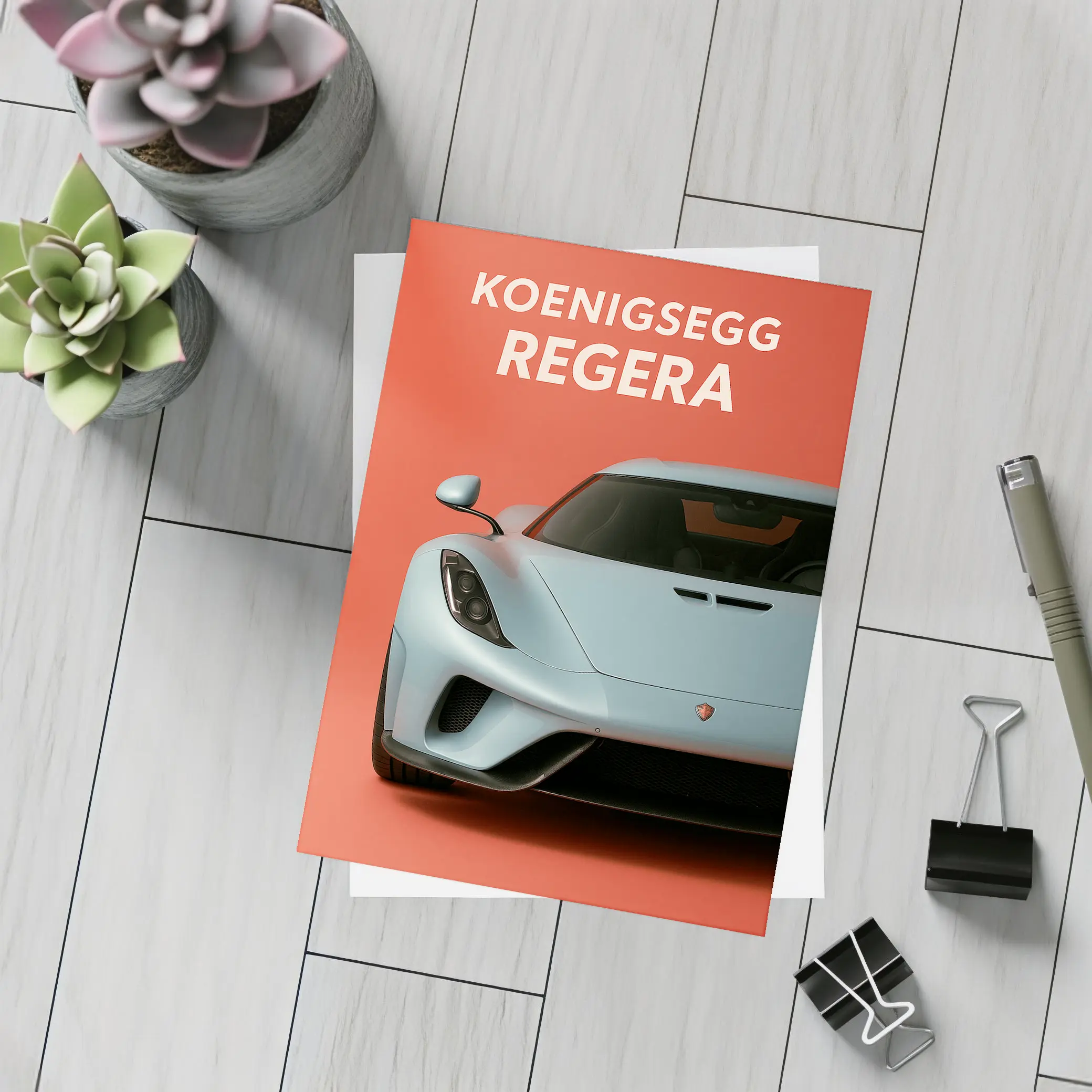 Koenigsegg Regera Bold Red Background Art – Postcards