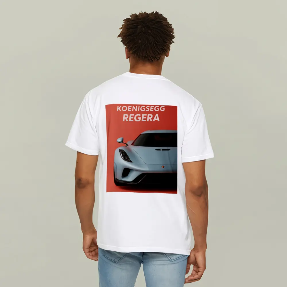 Koenigsegg Regera Bold Red Background Art – T-Shirts