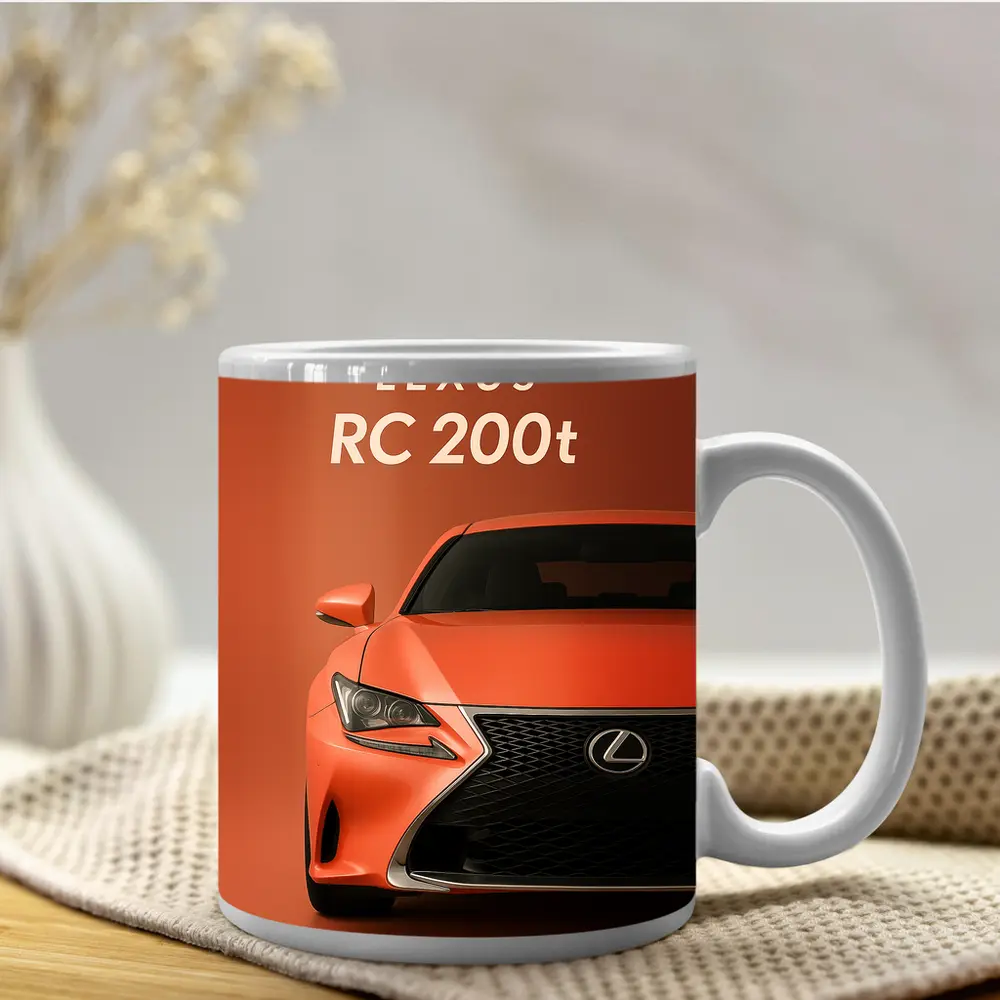 Lexus RC 200t Orange Sports Car Front View – Mugs