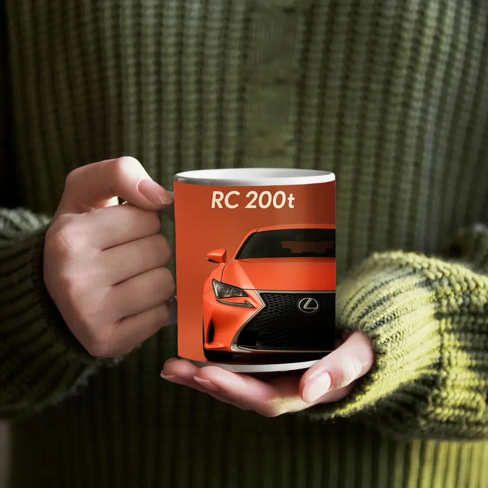 Lexus RC 200t Orange Sports Car Front View – Mugs