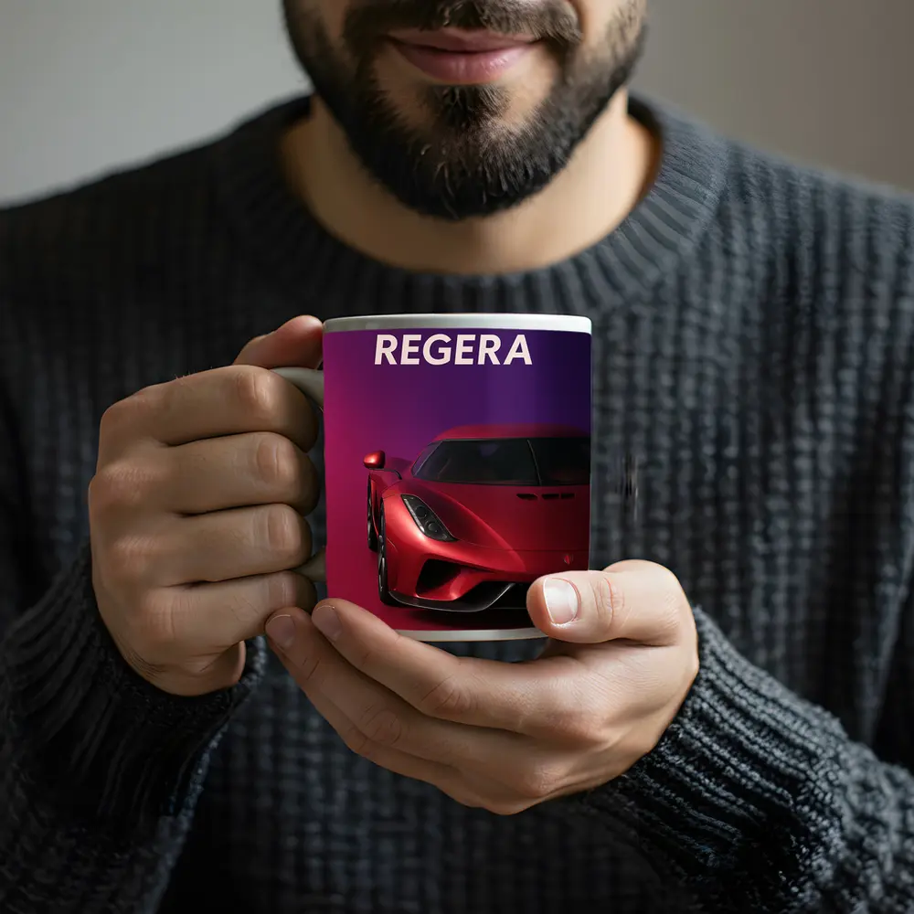 Koenigsegg Regera Red Supercar Purple Background – Mugs