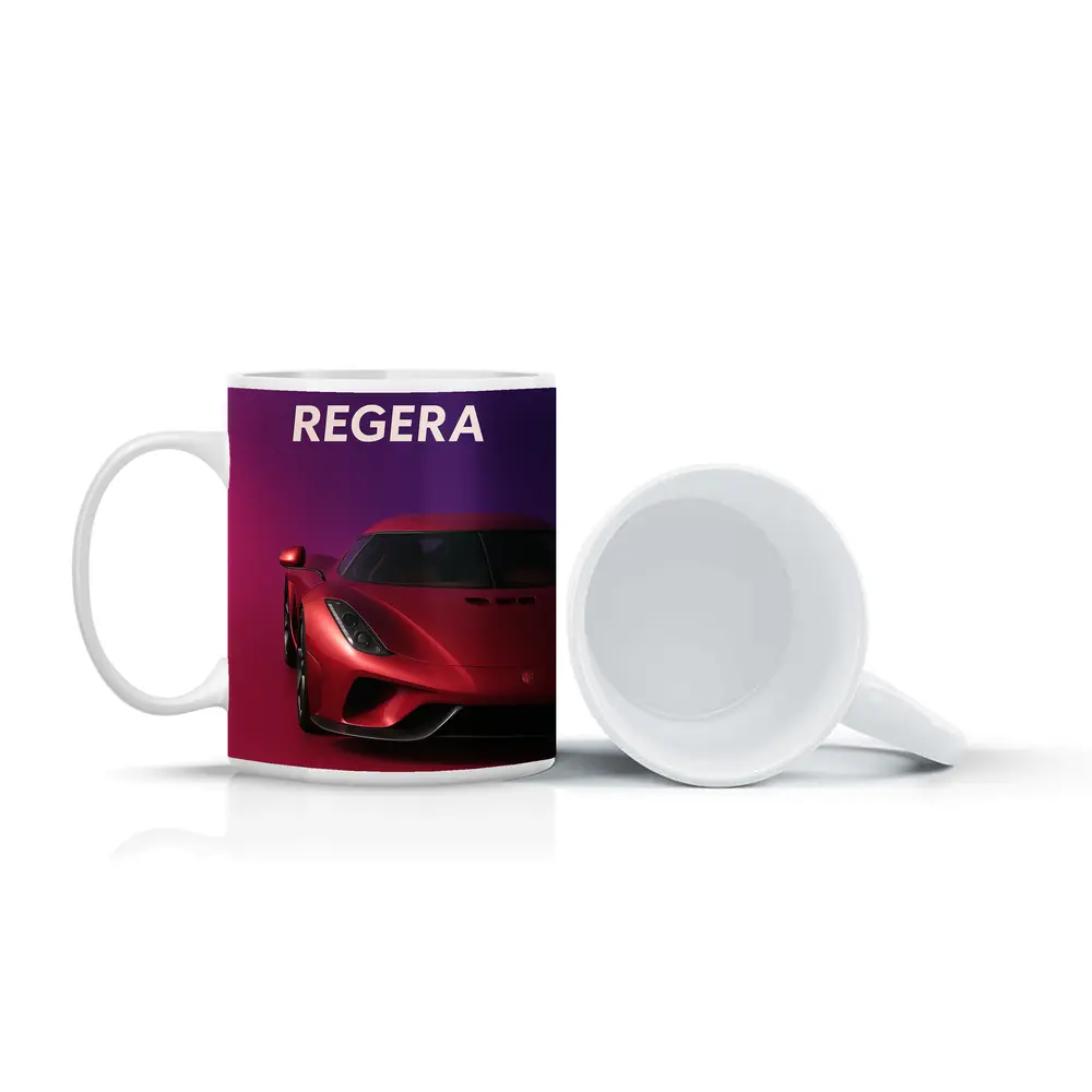 Koenigsegg Regera Red Supercar Purple Background – Mugs