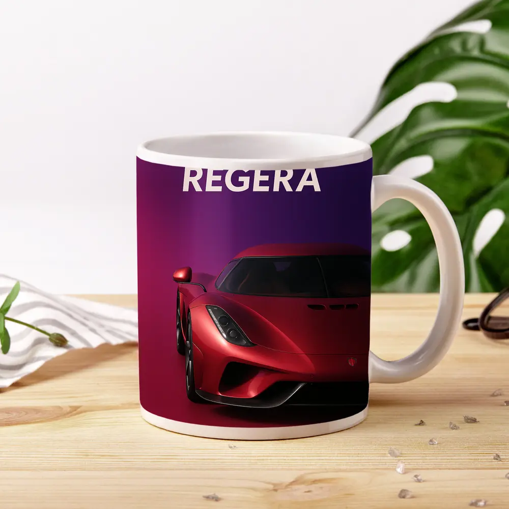 Koenigsegg Regera Red Supercar Purple Background – Mugs