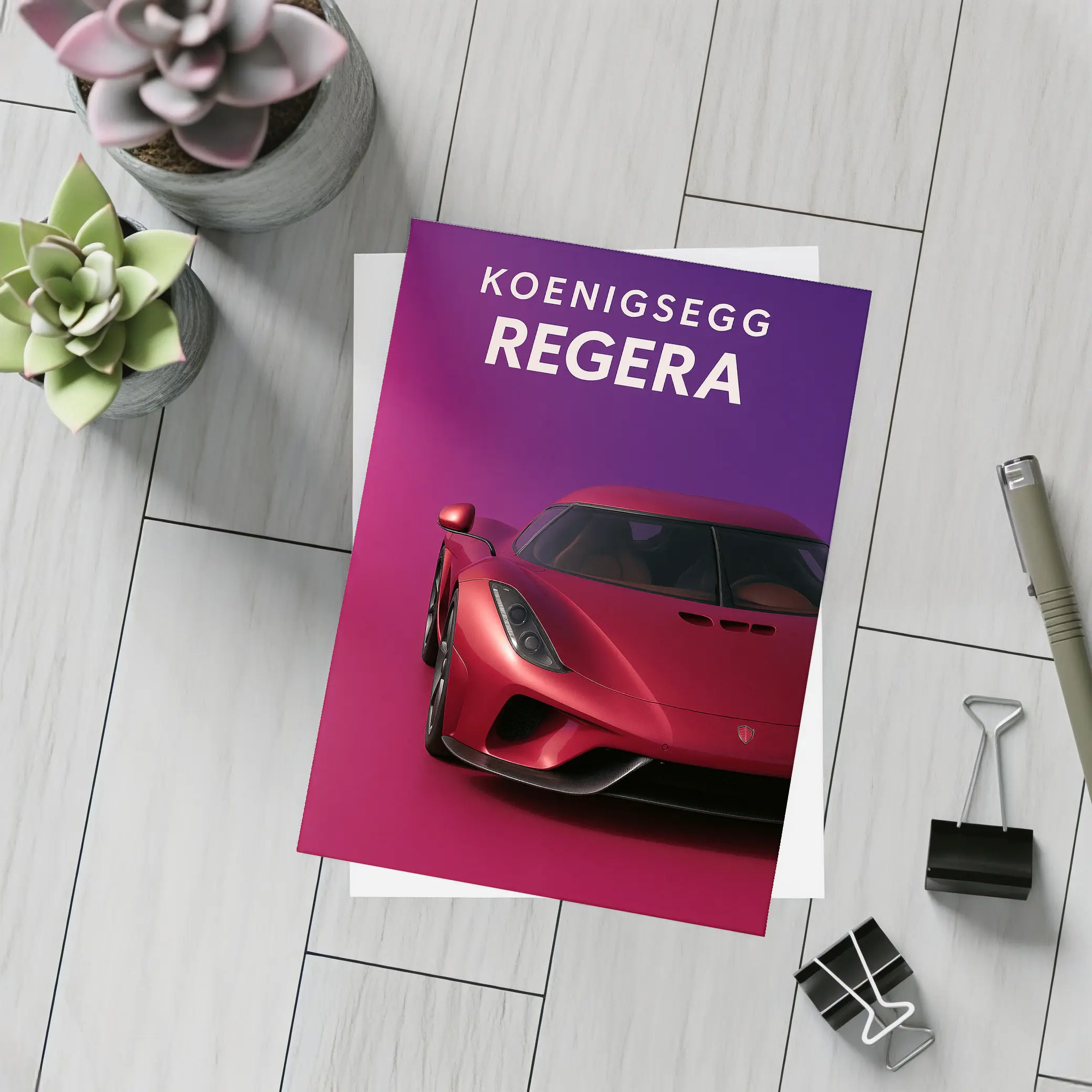 Koenigsegg Regera Red Supercar Purple Background – Postcards