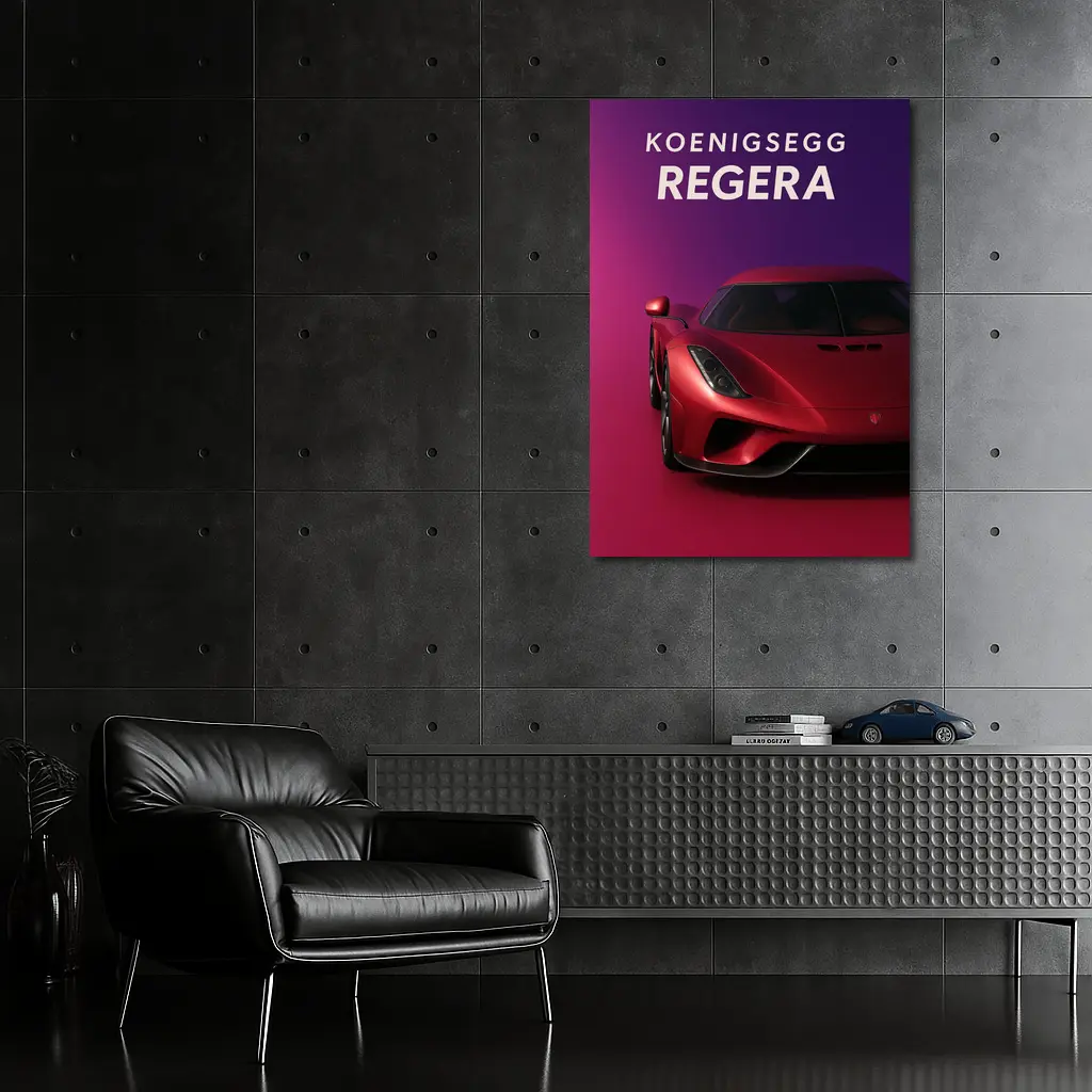 Koenigsegg Regera Red Supercar Purple Background – Wall Art