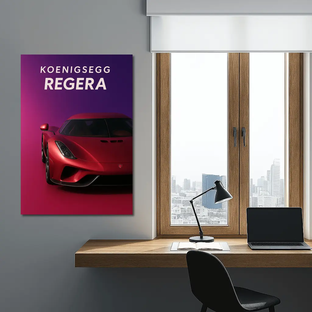 Koenigsegg Regera Red Supercar Purple Background – Wall Art
