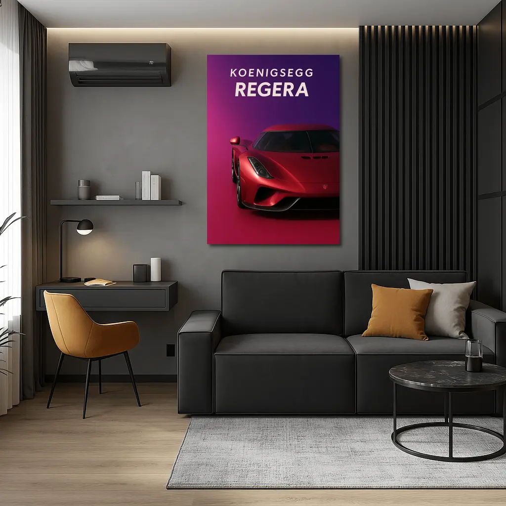 Koenigsegg Regera Red Supercar Purple Background – Wall Art