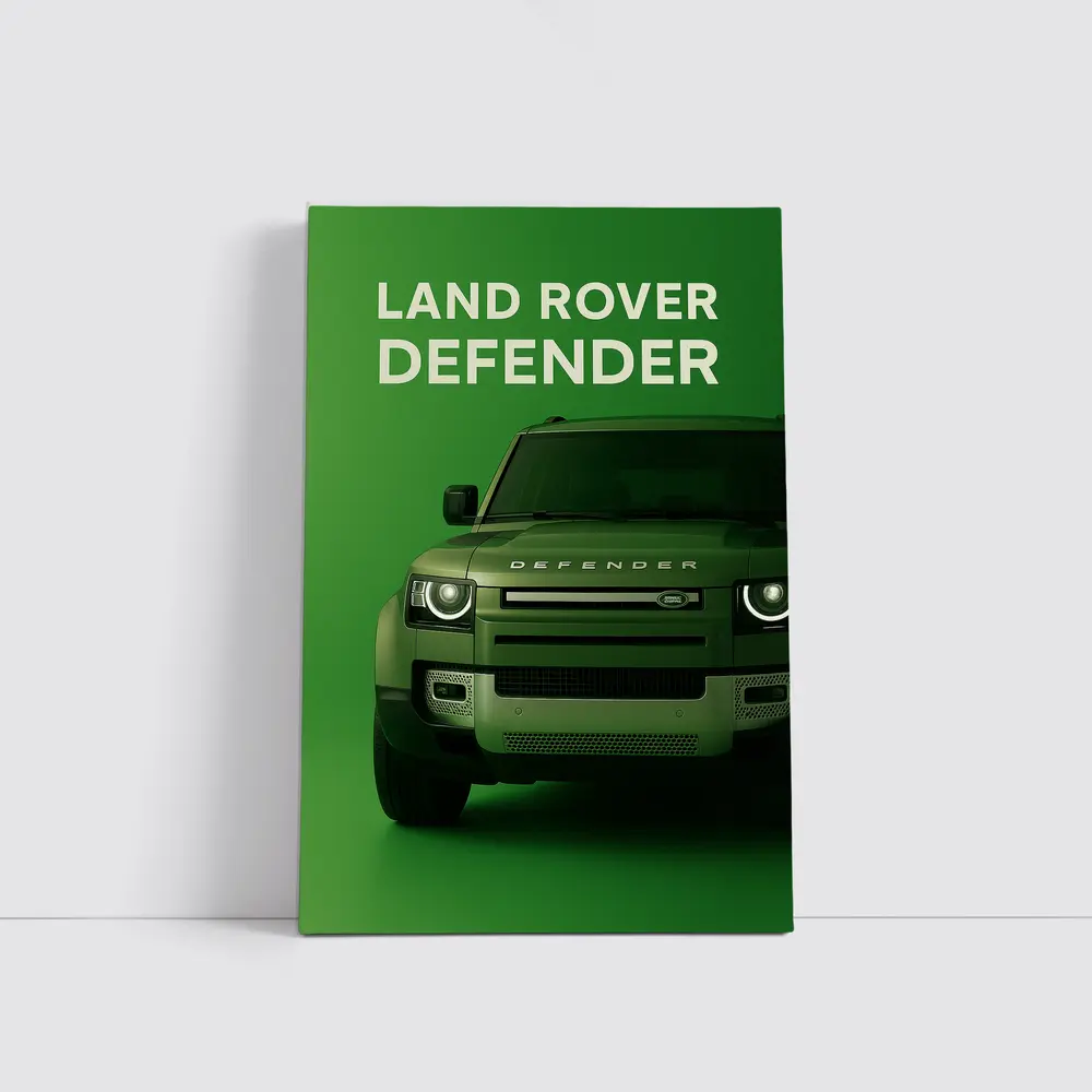 Land Rover Defender Front View Green Background – Wall Art