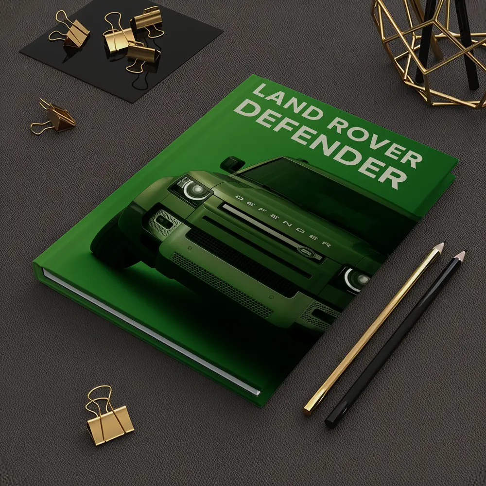 Land Rover Defender Front View Green Background – Notebooks