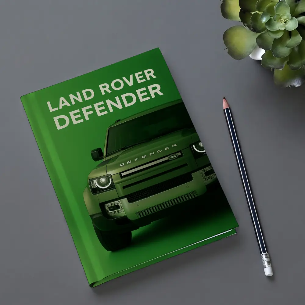 Land Rover Defender Front View Green Background – Notebooks