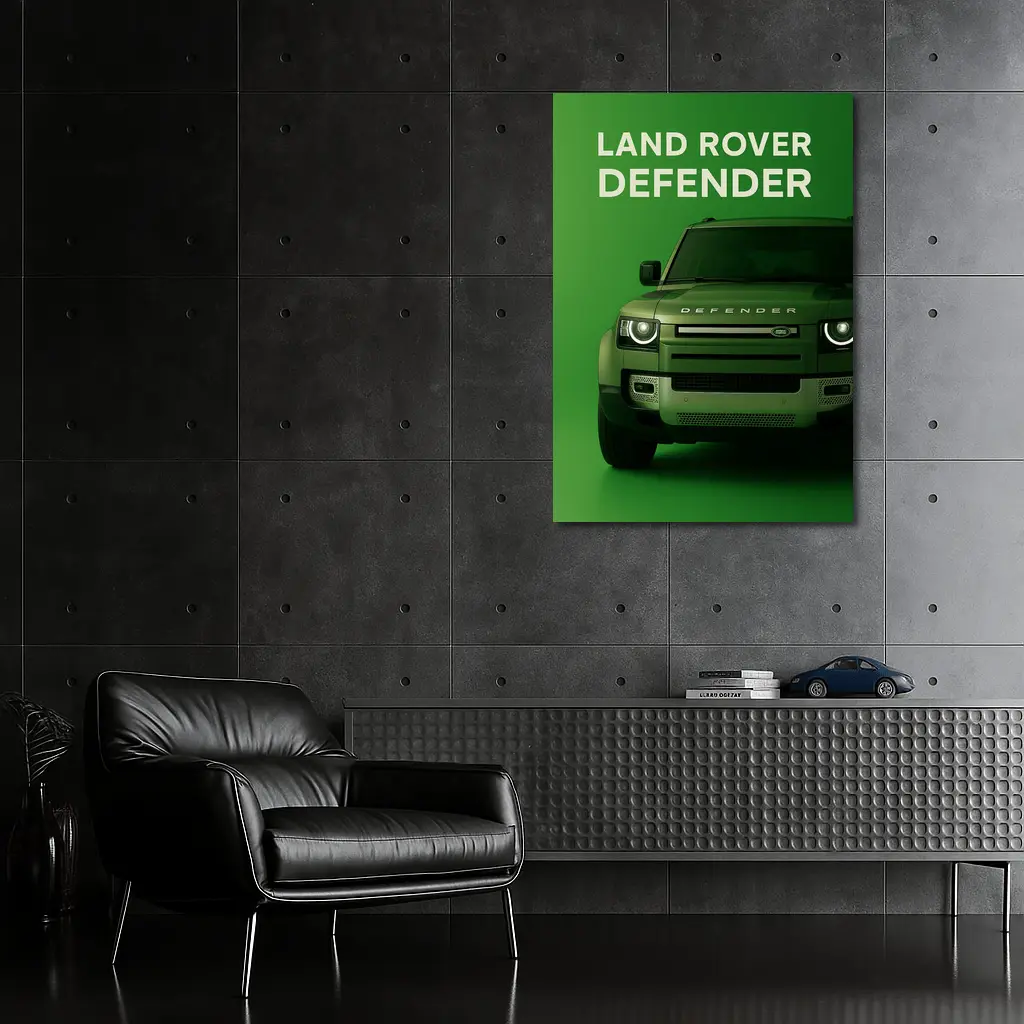 Land Rover Defender Front View Green Background – Wall Art