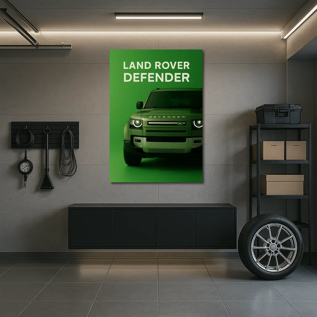 Land Rover Defender Front View Green Background – Wall Art