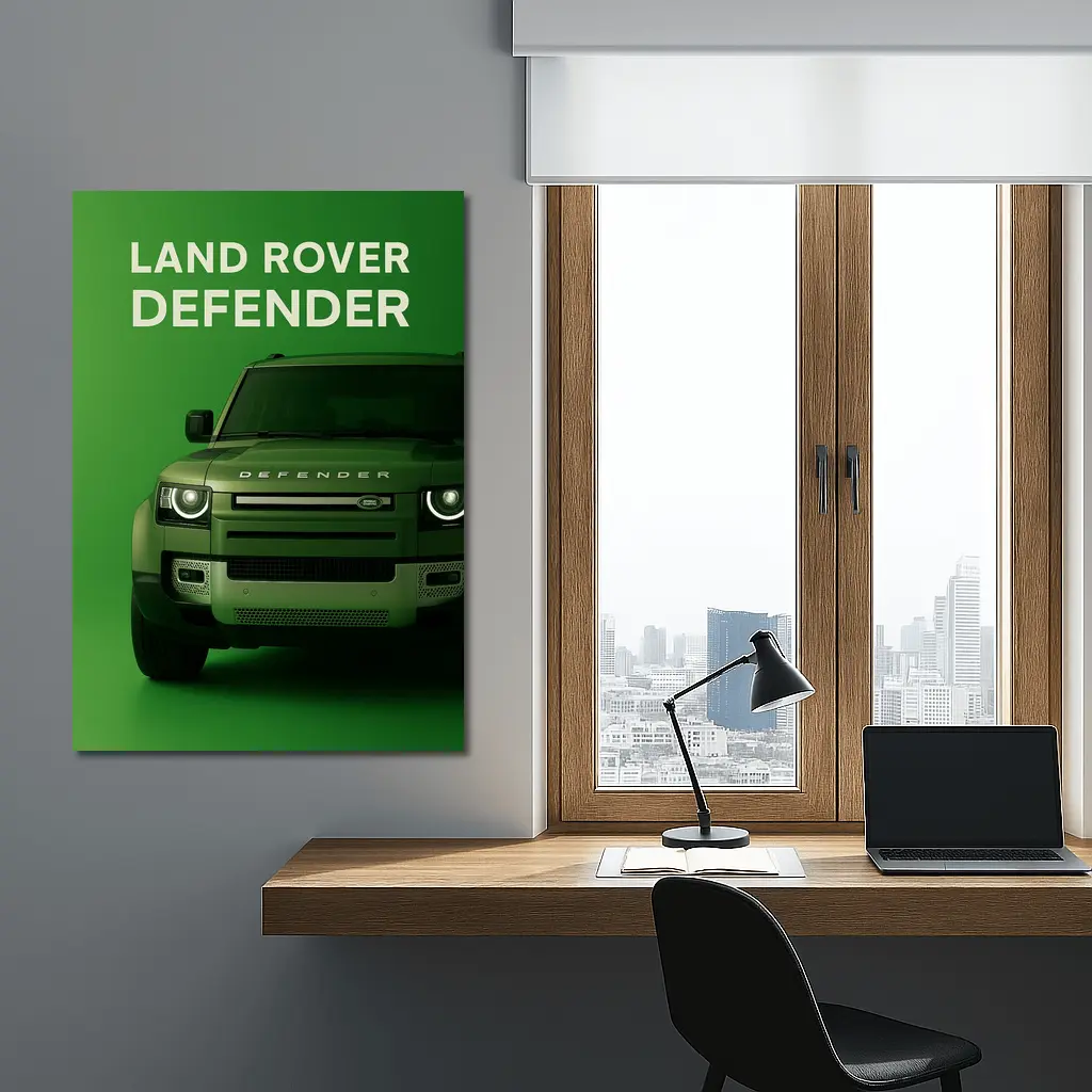 Land Rover Defender Front View Green Background – Wall Art