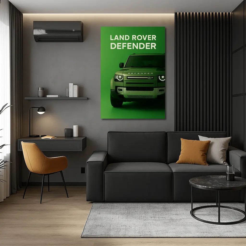 Land Rover Defender Front View Green Background – Wall Art