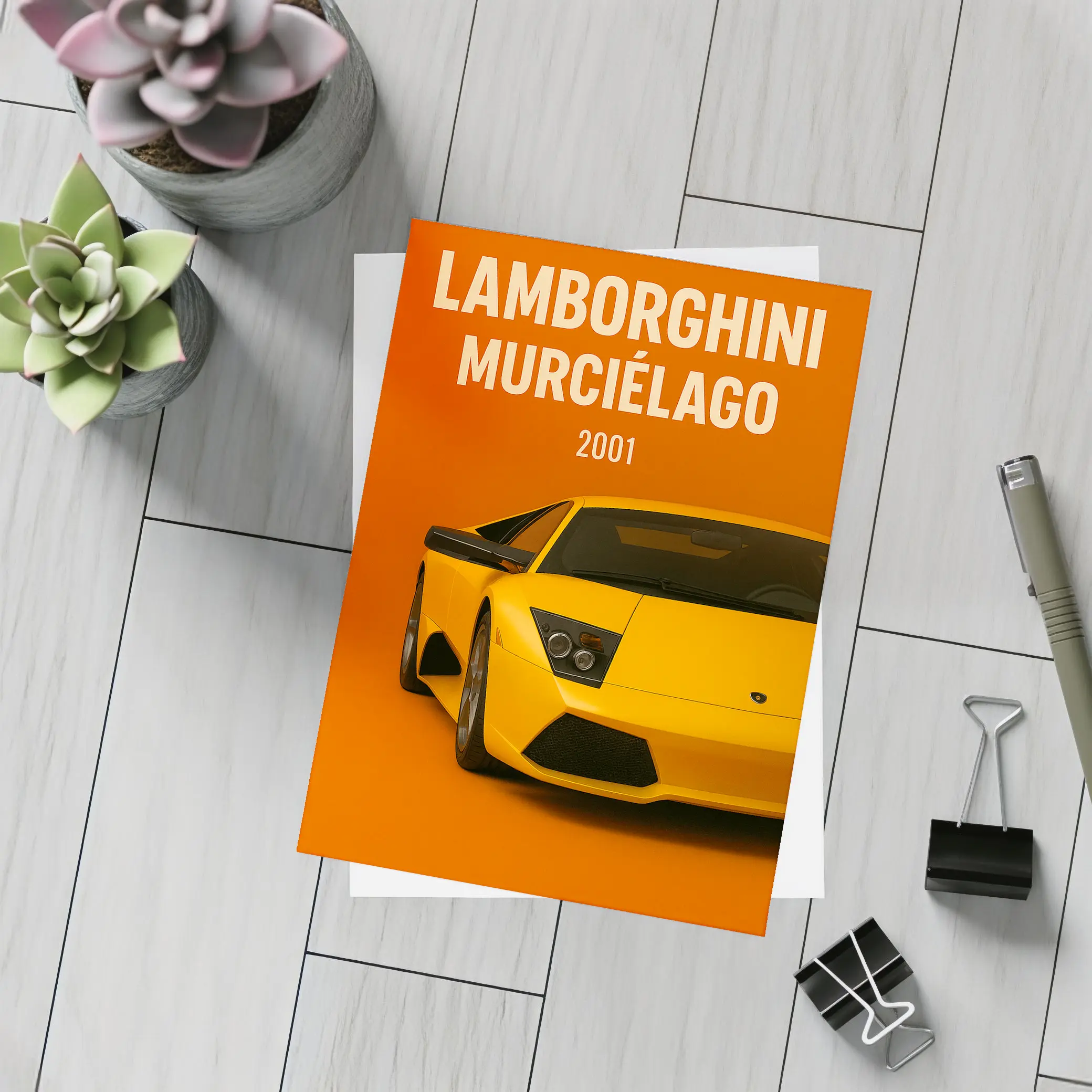 Lamborghini Murcielago Yellow Orange Background Art – Postcards