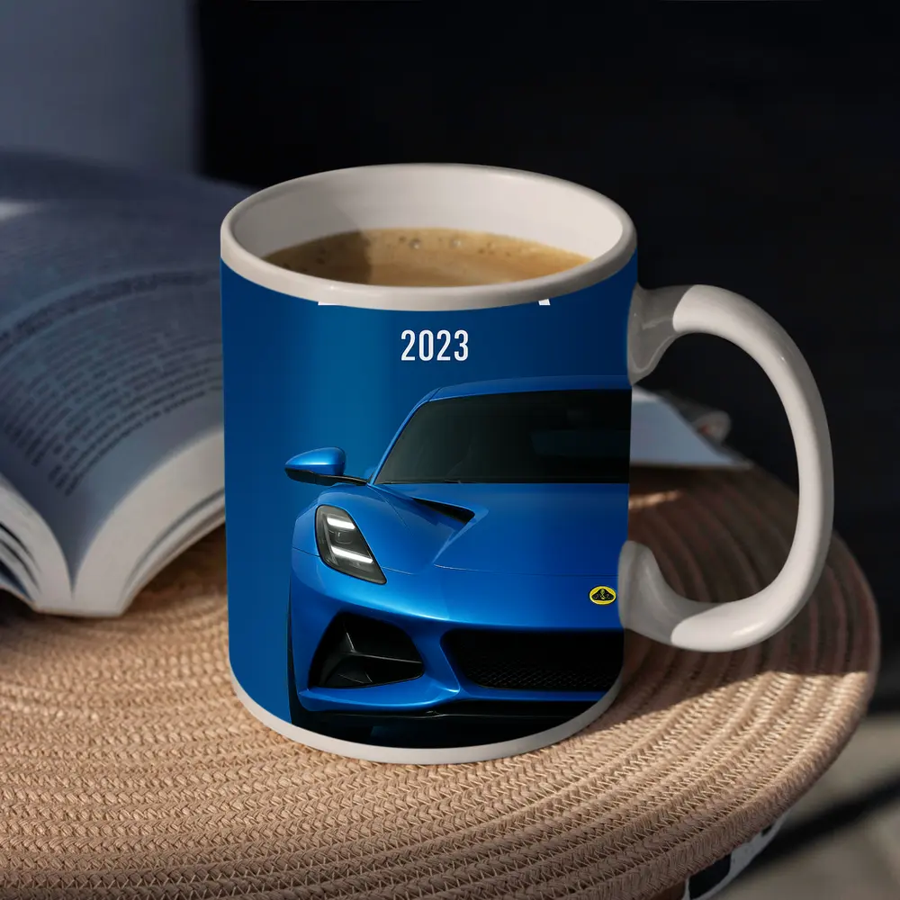 Lotus Emira Blue Sports Car Front View – Mugs