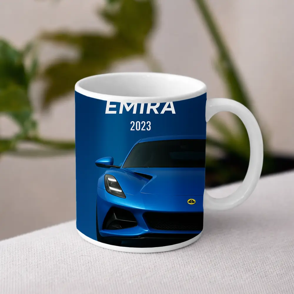 Lotus Emira Blue Sports Car Front View – Mugs