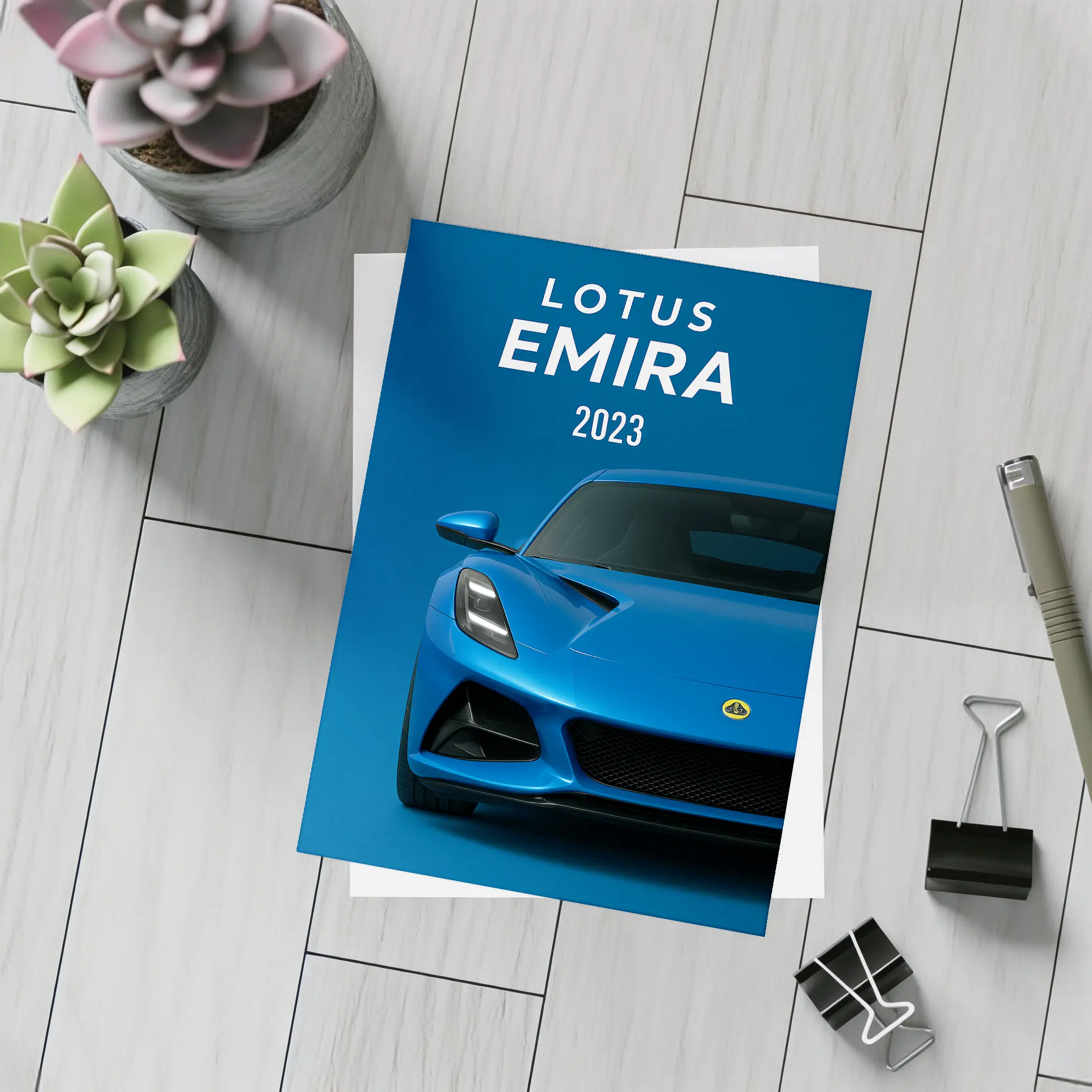 Lotus Emira Blue Sports Car Front View – Postcards