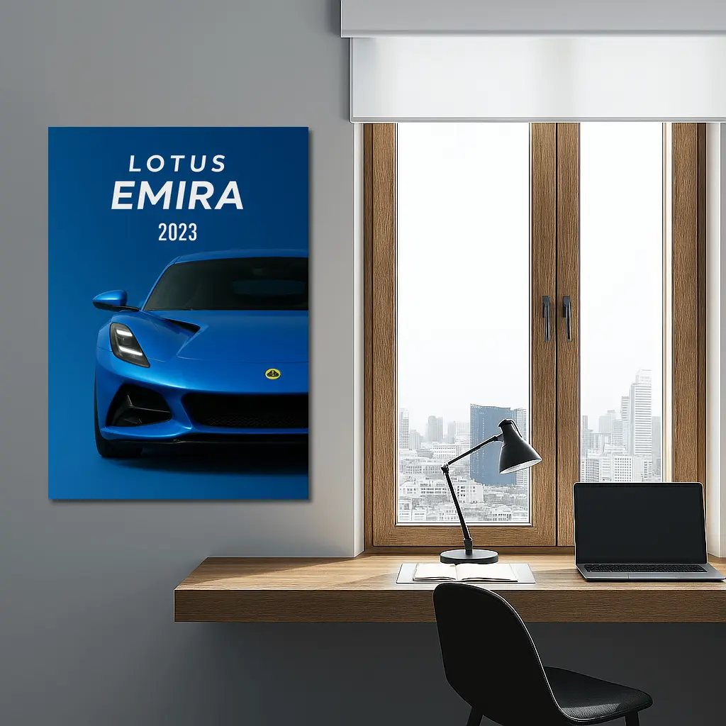 Lotus Emira Blue Sports Car Front View – Wall Art