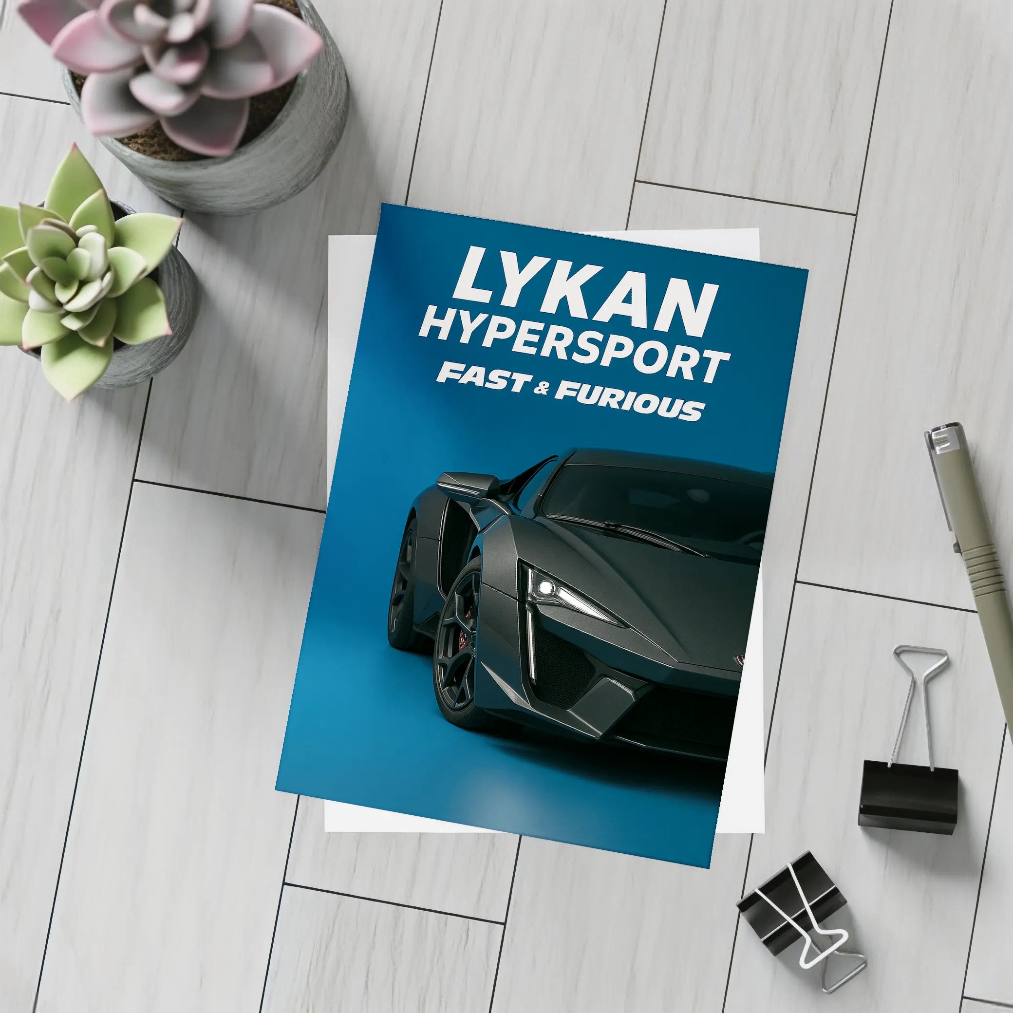 Lykan Hypersport Fast Furious Blue Background – Postcards