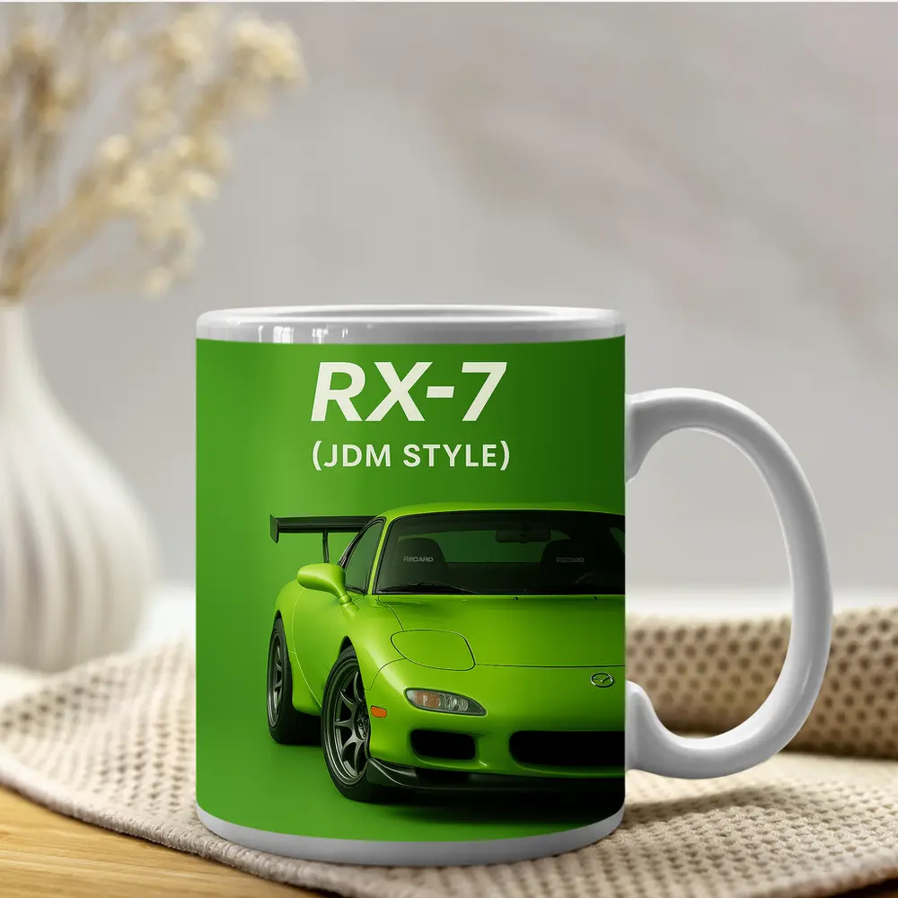 Mazda RX-7 JDM Style Green Background Art – Mugs
