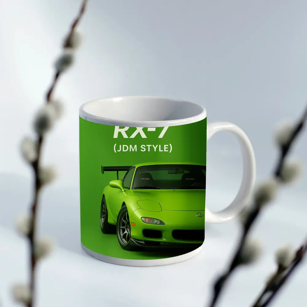 Mazda RX-7 JDM Style Green Background Art – Mugs