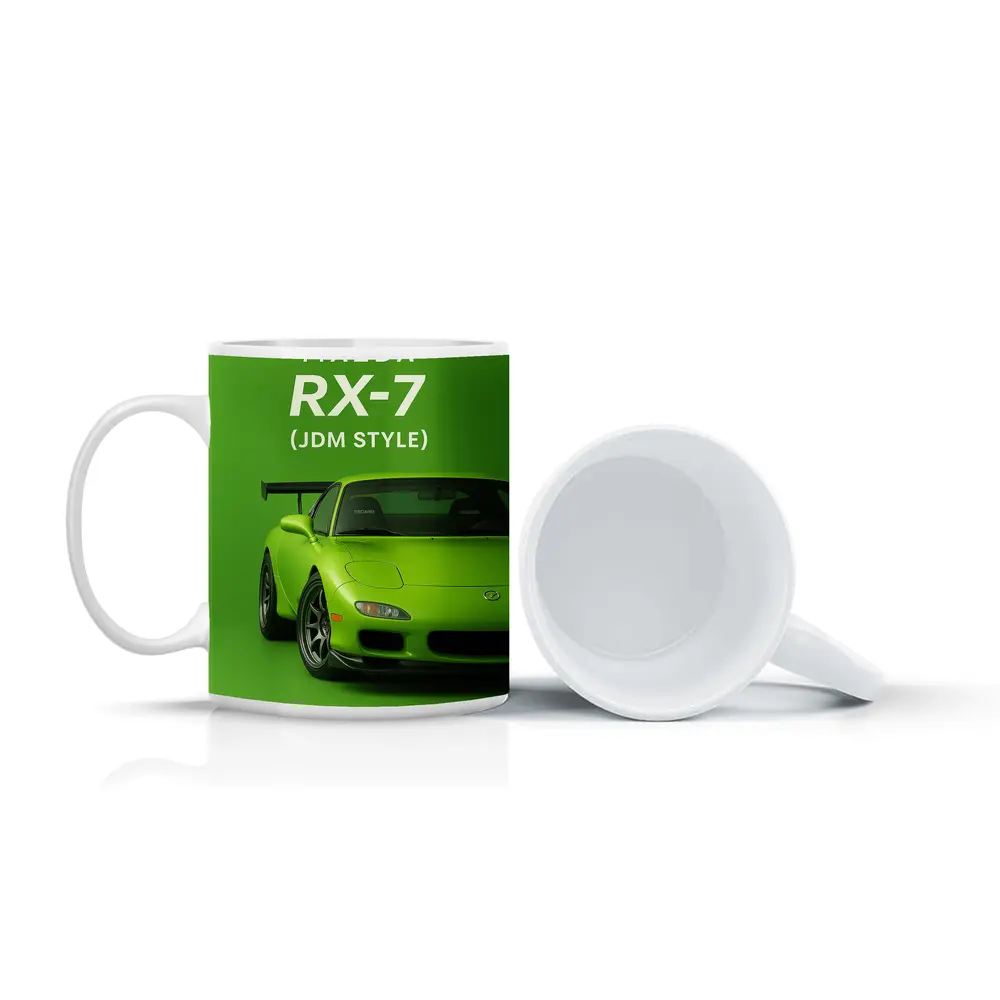 Mazda RX-7 JDM Style Green Background Art – Mugs