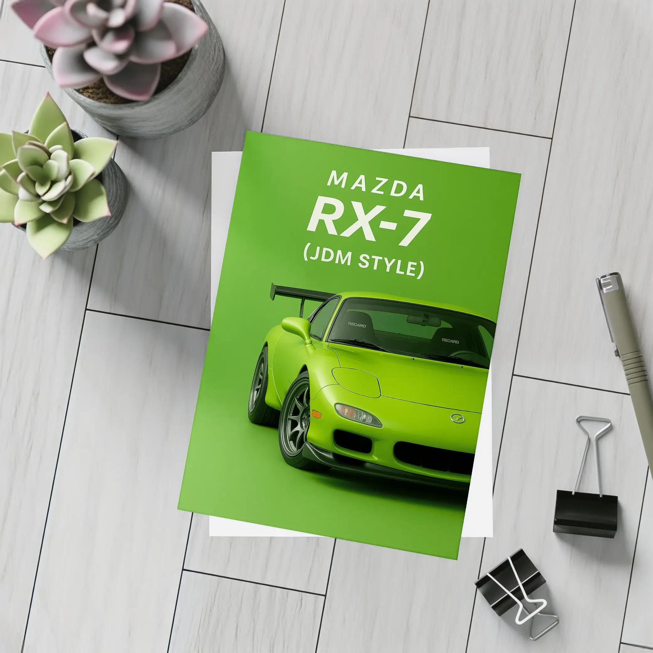 Mazda RX-7 JDM Style Green Background Art – Postcards