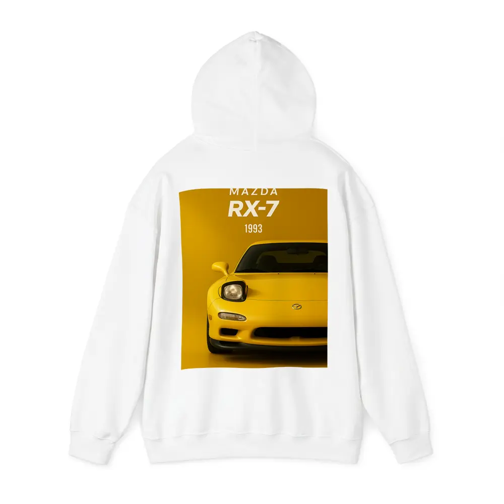Mazda RX-7 1993 Yellow Front View – Hoodies
