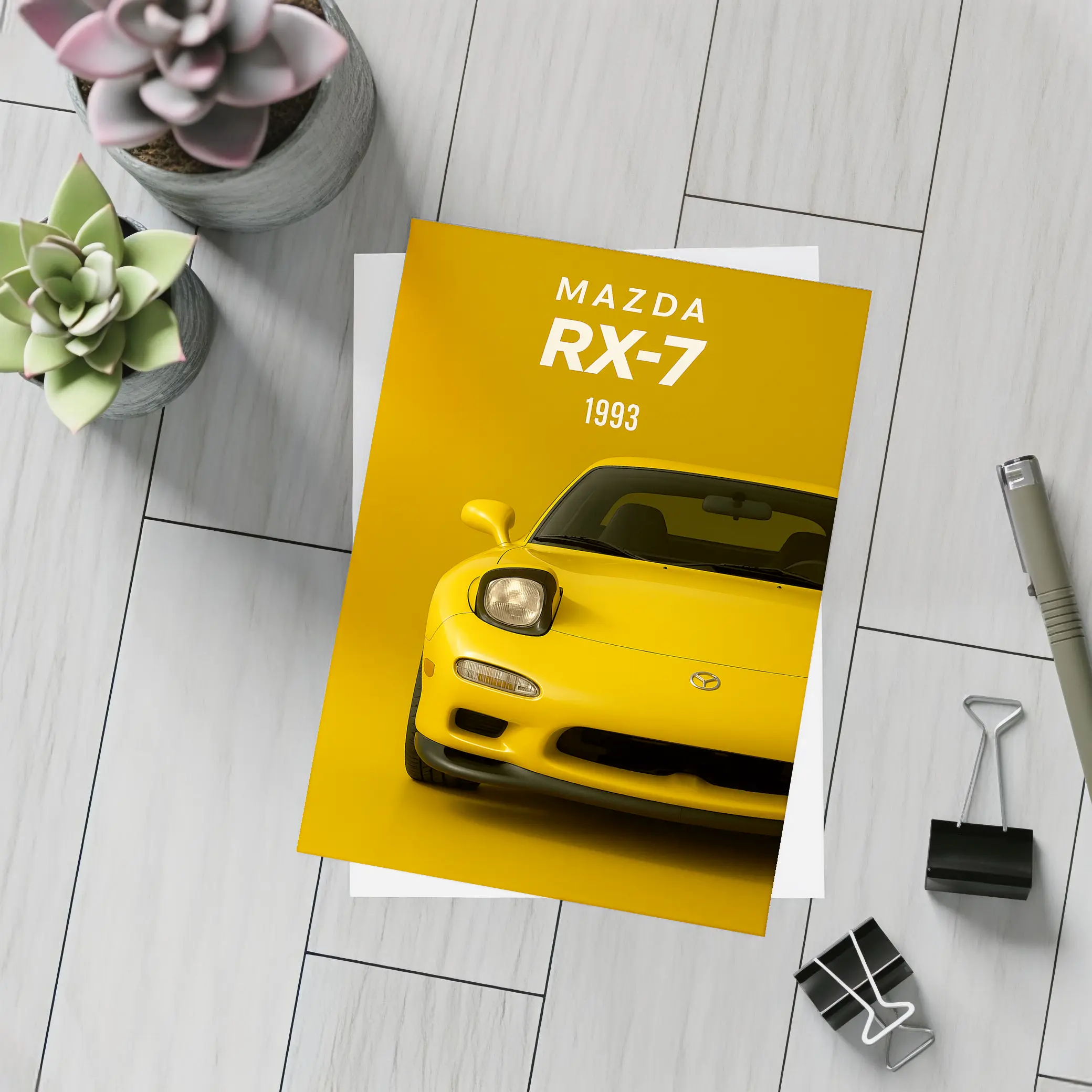 Mazda RX-7 1993 Yellow Front View – Postcards